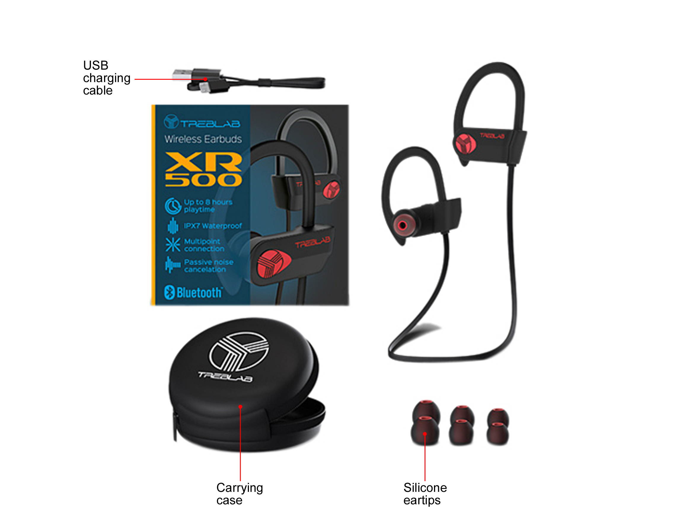 TREBLAB XR500 - Ultimate Cordless Bluetooth Running Headphones. Best Sport Wireless Earbuds for Gym. Noise Canceling Secure-Fit IPX7 Wireless Waterproof Headphones Mic. Workout Earphones 2019 Upgrade