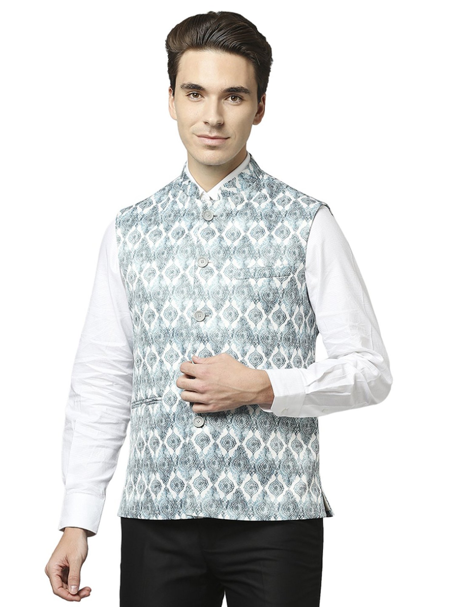 Raymond Green  Regular Fit Printed Nehru Jacket