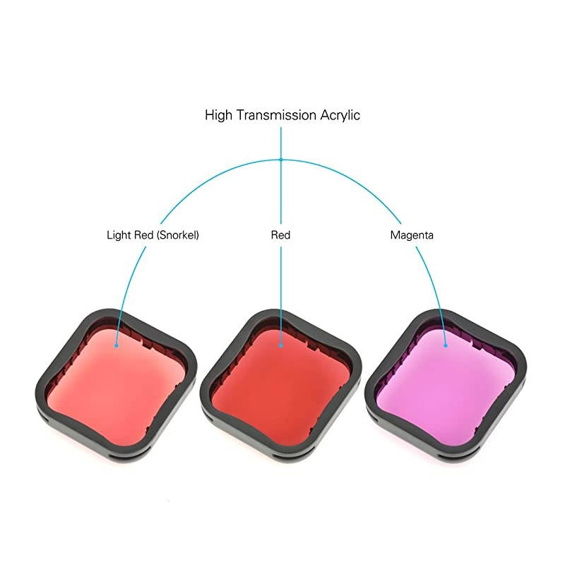 3 Pack Dive Filter for GoPro Hero 5 6 7 Black Super Suit Dive Housing RedLight Red and Magenta Filter Enhances Colors for Various Underwater Video and Photography Conditions