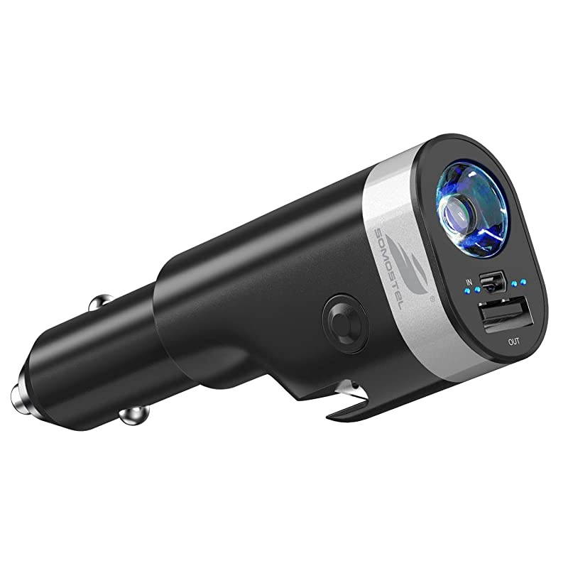 Car Charger Fast Charge Adapter  Auto Seat Belt Cutter Window Breaker Power Bank Crash Safe Emergency Escape Tool Red Beacon Flashlight Compatible with Samsung Galaxy S9 S8 LG G7 V20 Stylo 4