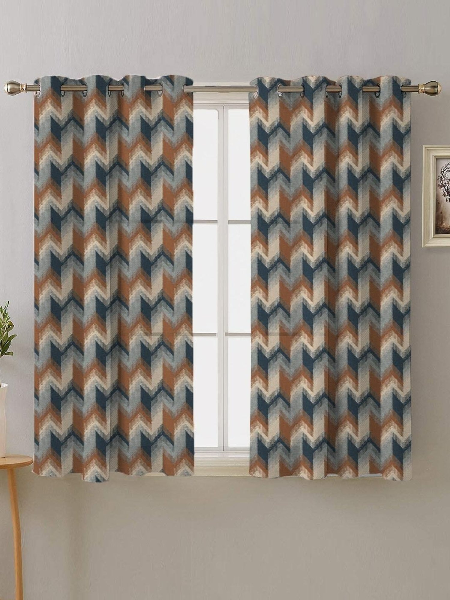 SPACES DRAPE STORY Boho Digital Print Indigo & Brown Polyester 5 ft Window Curtains - Set of 2