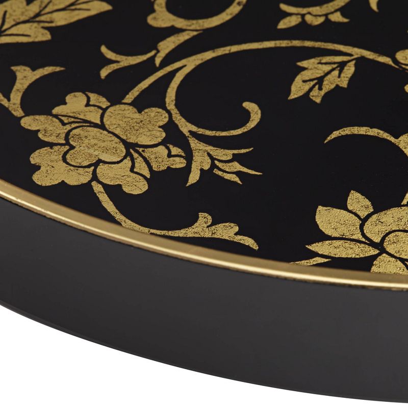Dahlia Studios Floral Painted Black and Gold Round Decorative Tray