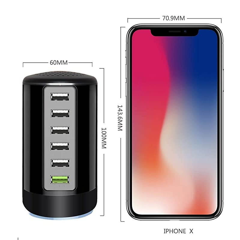 Charge 30 USB Wall Charger 6 Ports Desktop QC 30 USB Hub Charging Station Multi USB Charger Fast Charging Compatible with PhonesTablets Smartphones and MoreAll Black