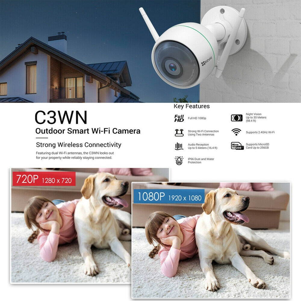 2x   1080p Outdoor WiFi Camera Weatherproof Smart Motion Detection C3WN