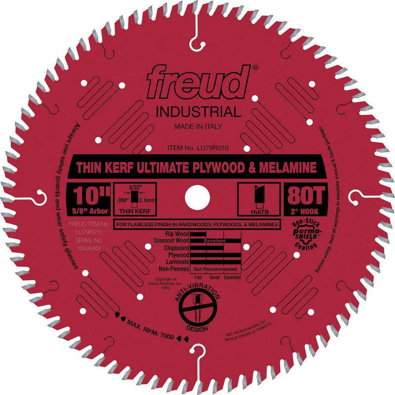 Freud LU79R010 10 in. 80 Tooth Thin Kerf Ultimate Plywood and Melamine Saw Blade