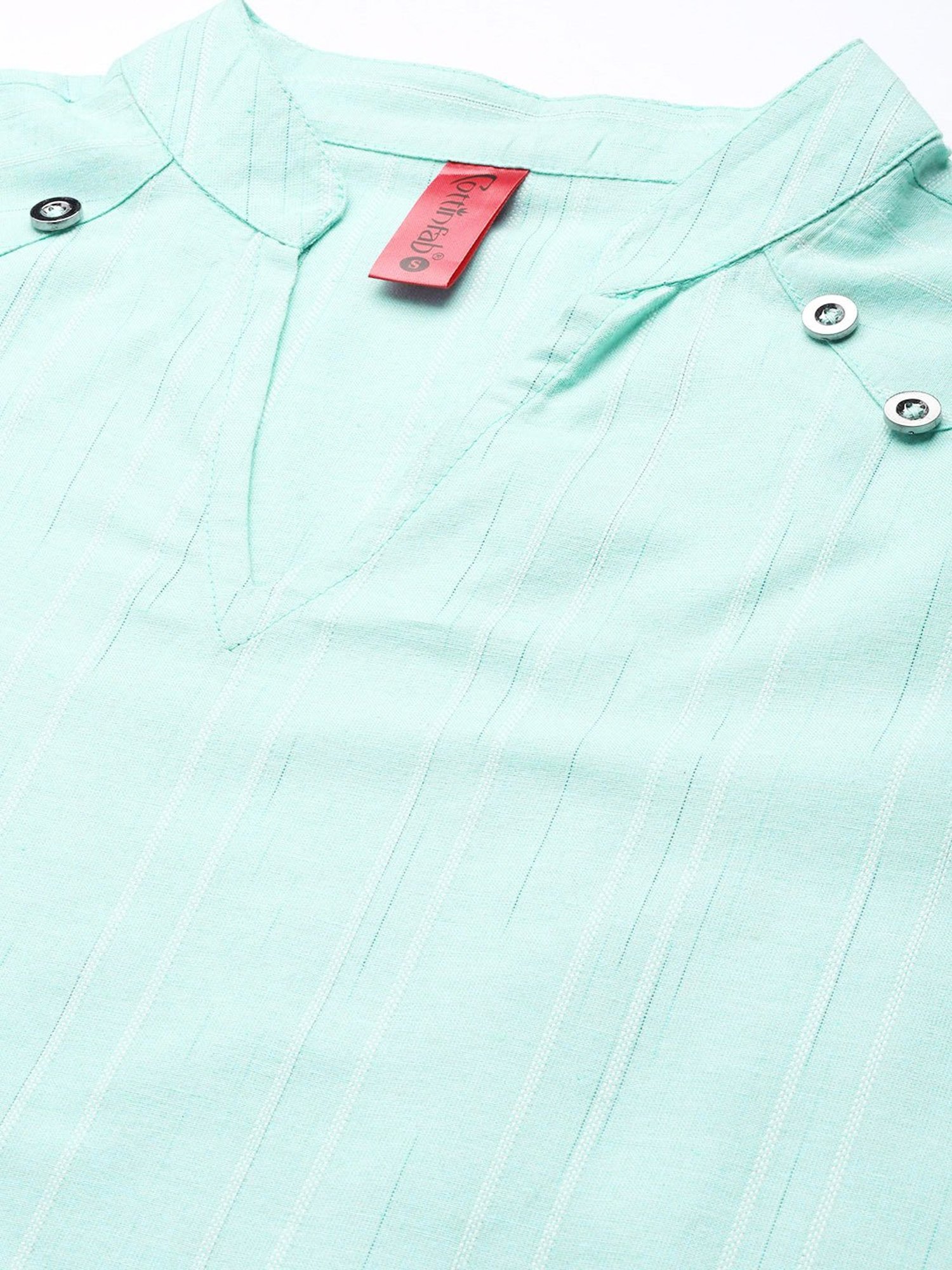 Cottinfab Green Self Design Ethnic Cotton Top