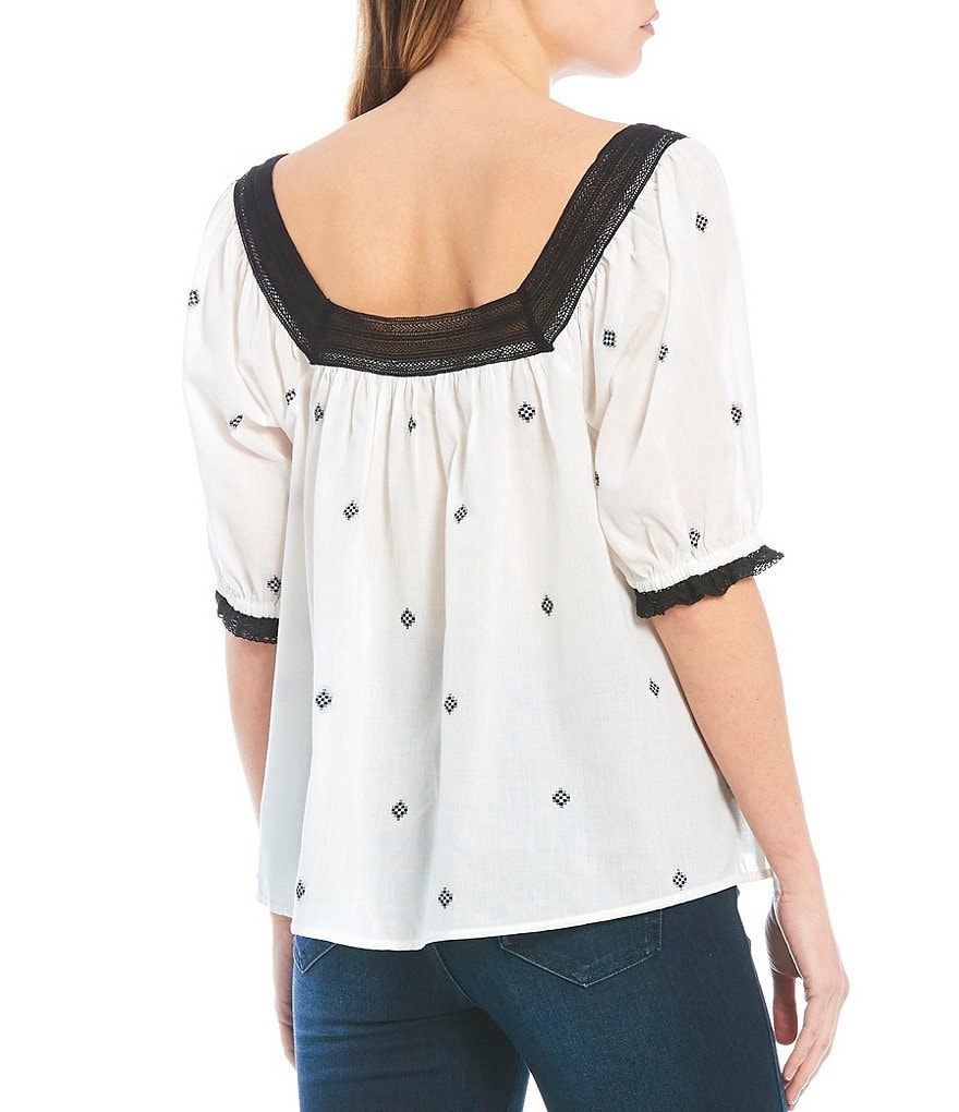 Ella Moss Hana Square Neck Embroidered Blouse