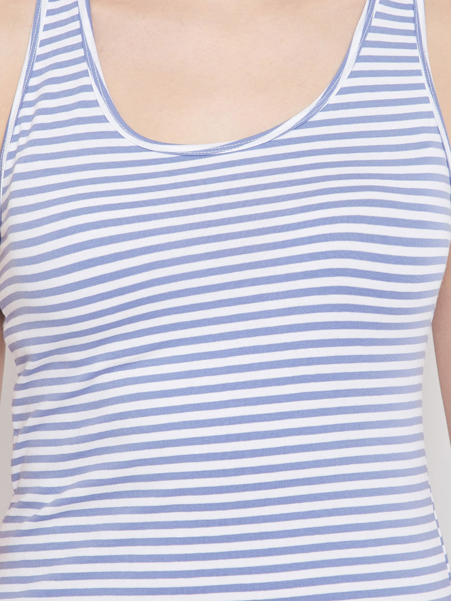 Clovia Blue & White Striped Tank Top
