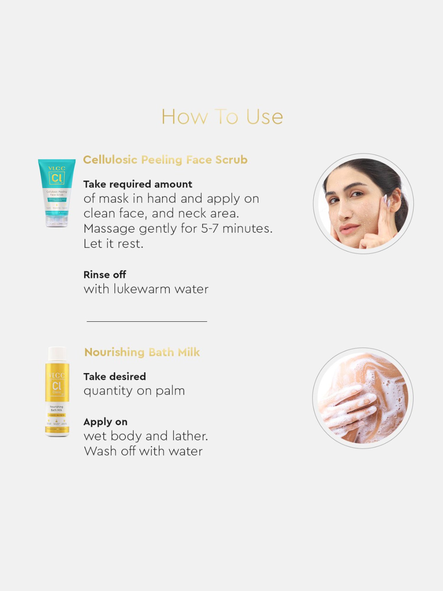 VLCC Clinic Cellulosic Peeling Face Scrub & Nourishing Bath Milk Combo