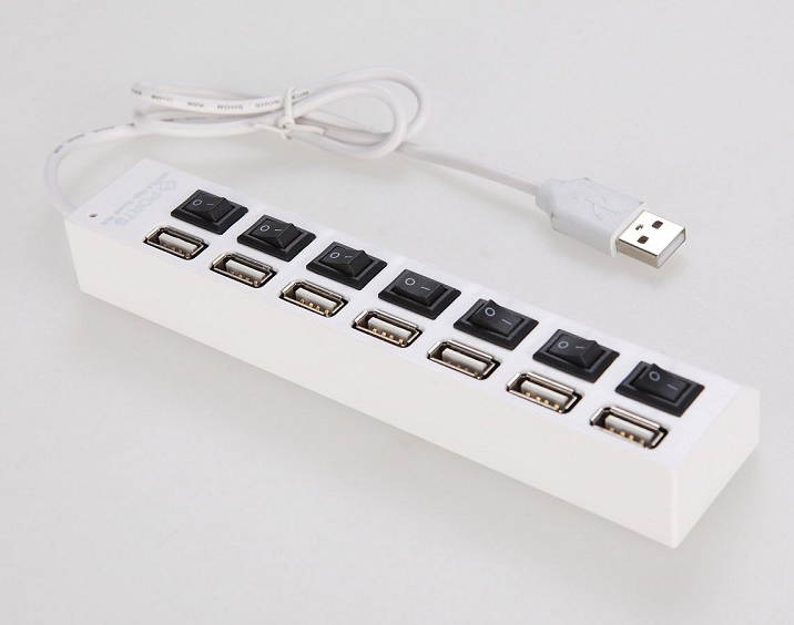 7 Ports LED USB 2.0 Adapter Hub Power on/off Switch - Black