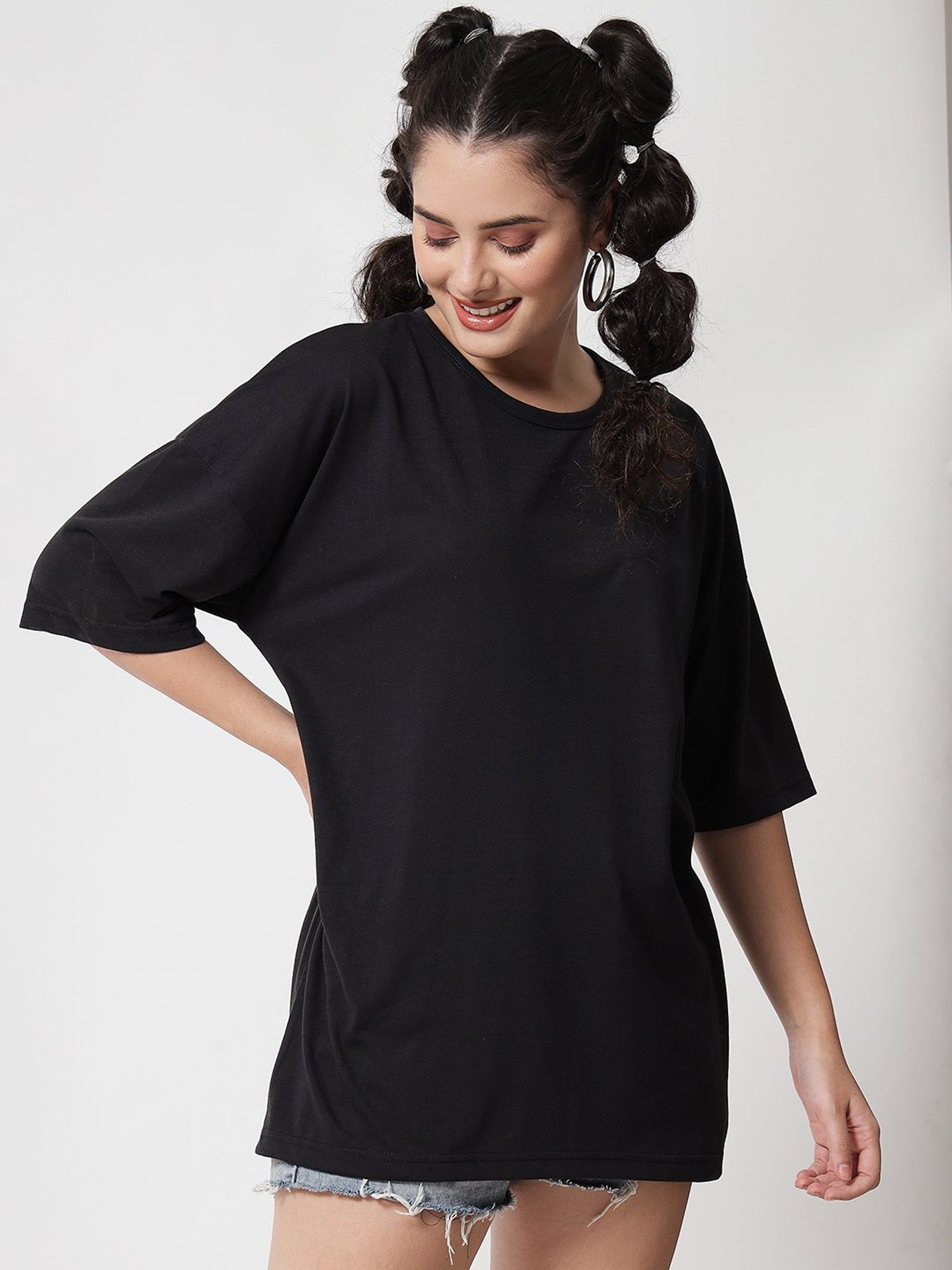 Kotty Black Round Neck T-Shirt