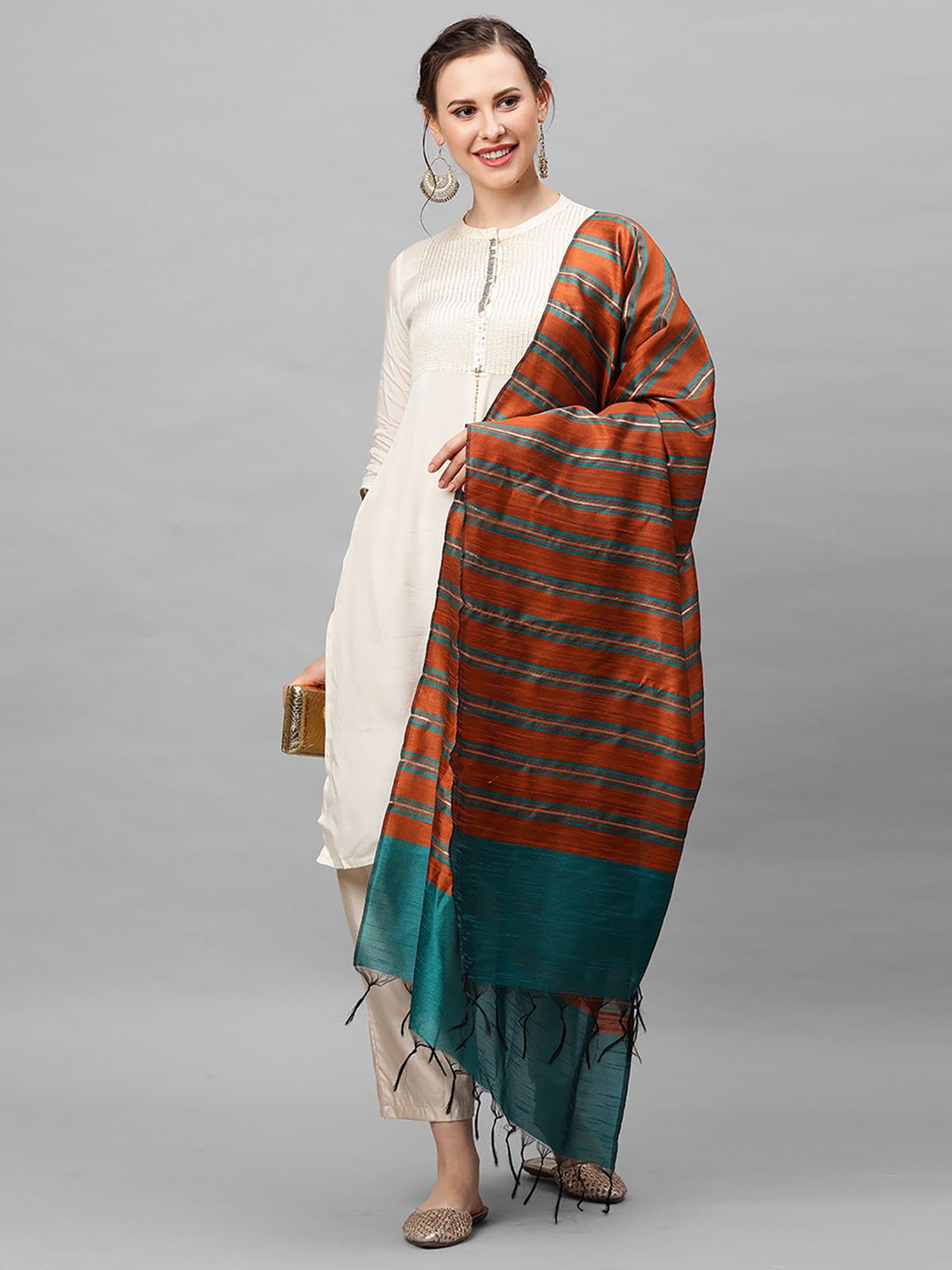 Indo Era Orange & Blue Dupatta