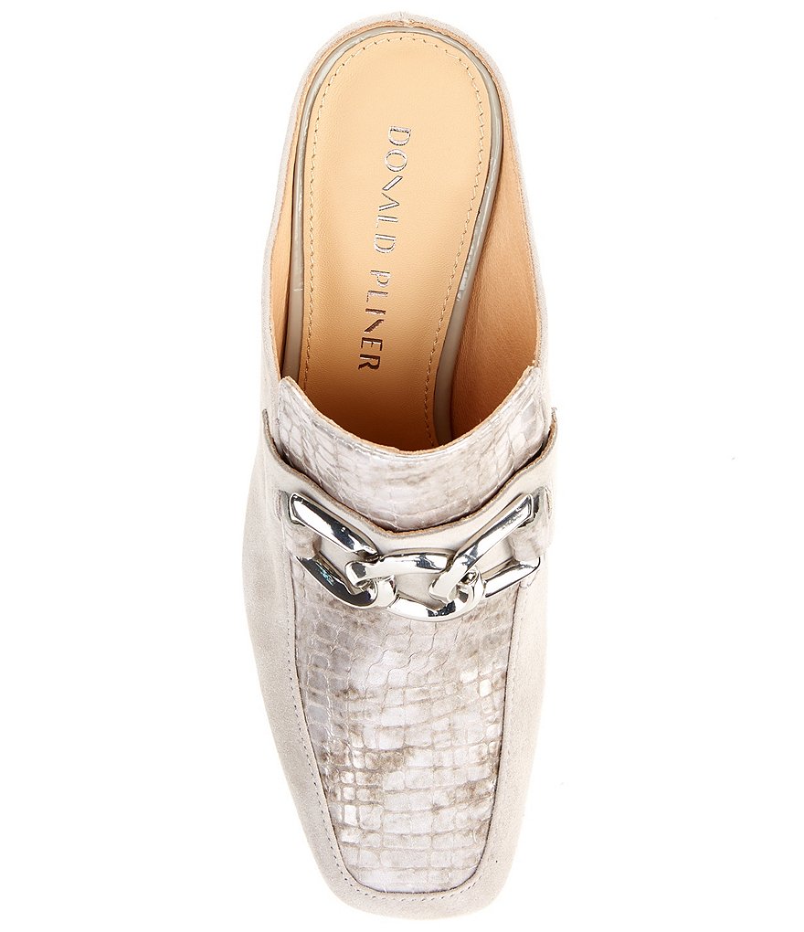 Donald Pliner Caape Suede Croco Print Chain Strap Mules