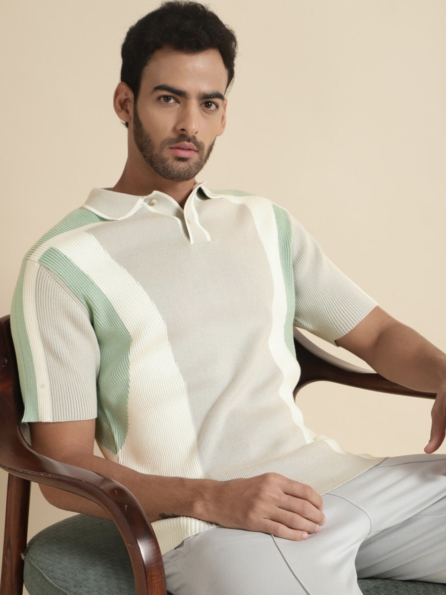 Andamen Green Regular Fit Colour Block Polo T-Shirt