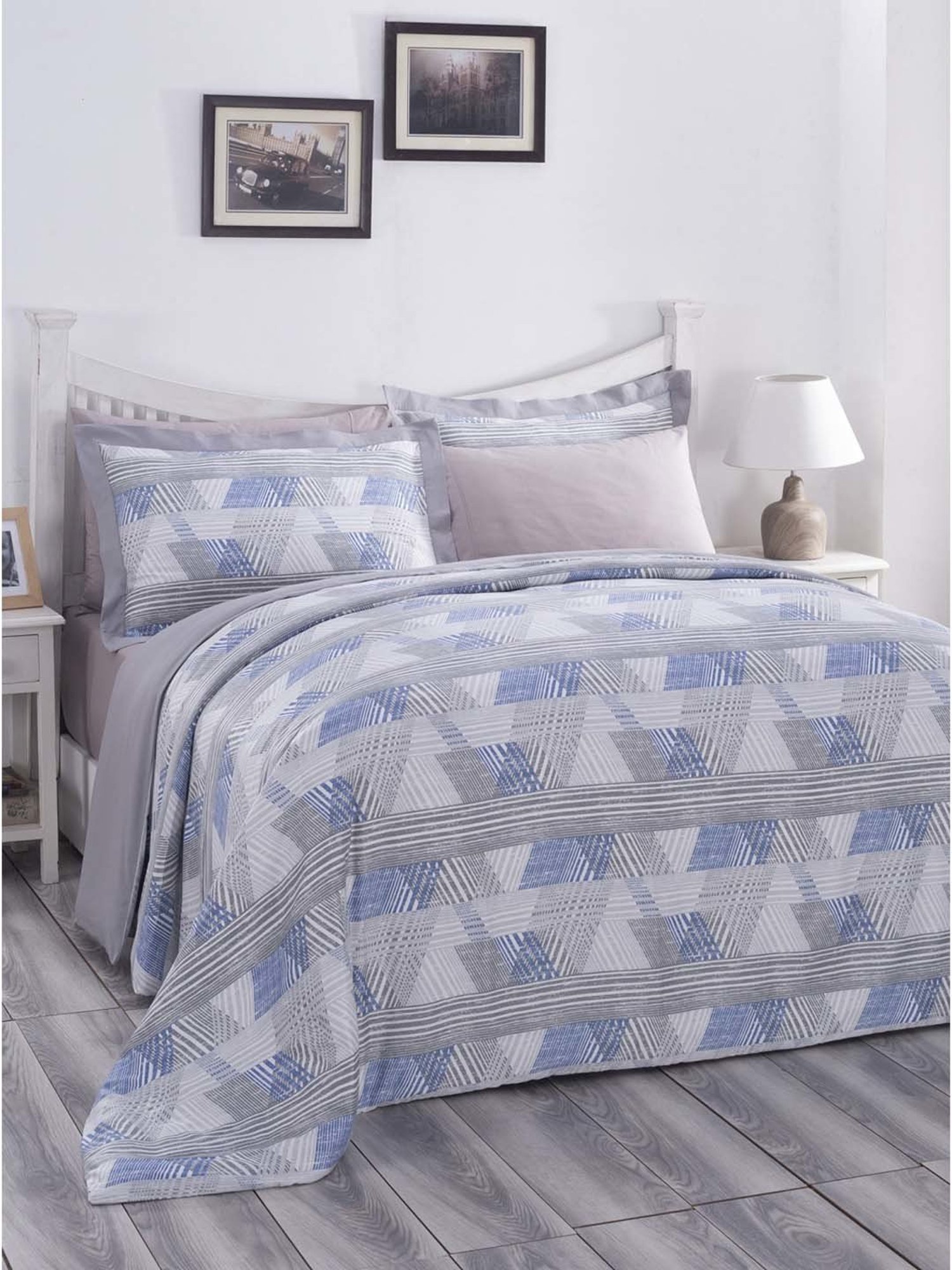 Maspar Hues PBS Nomad Scuplt Maximus Blue Cotton 210 TC King Duvet Cover & 2 Pillow Covers