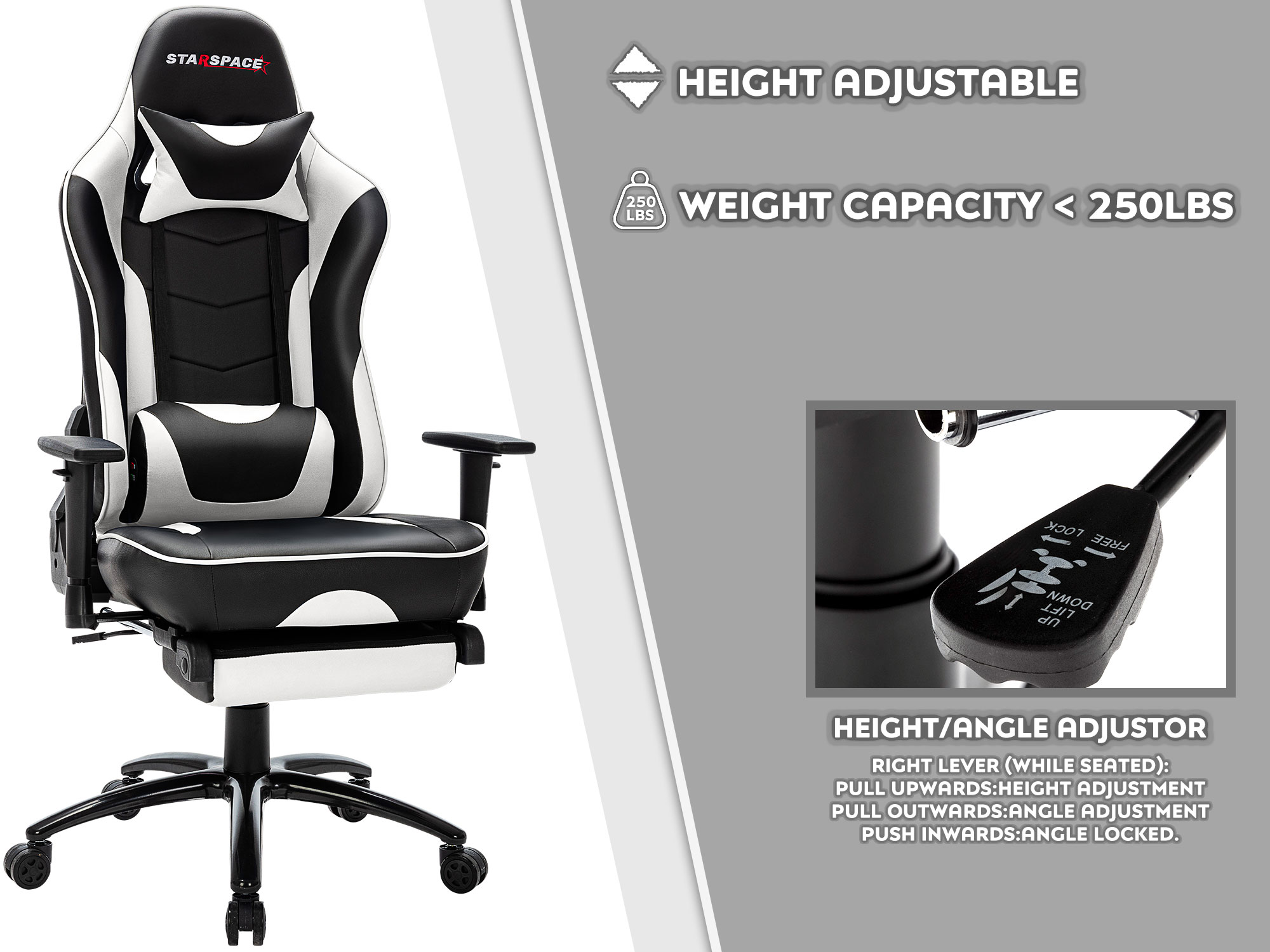 STARSPACE Ergonomic Adjustable Gaming Chair with Massage and Footrest Lumbar Support Racing Desk Chair Office Chair