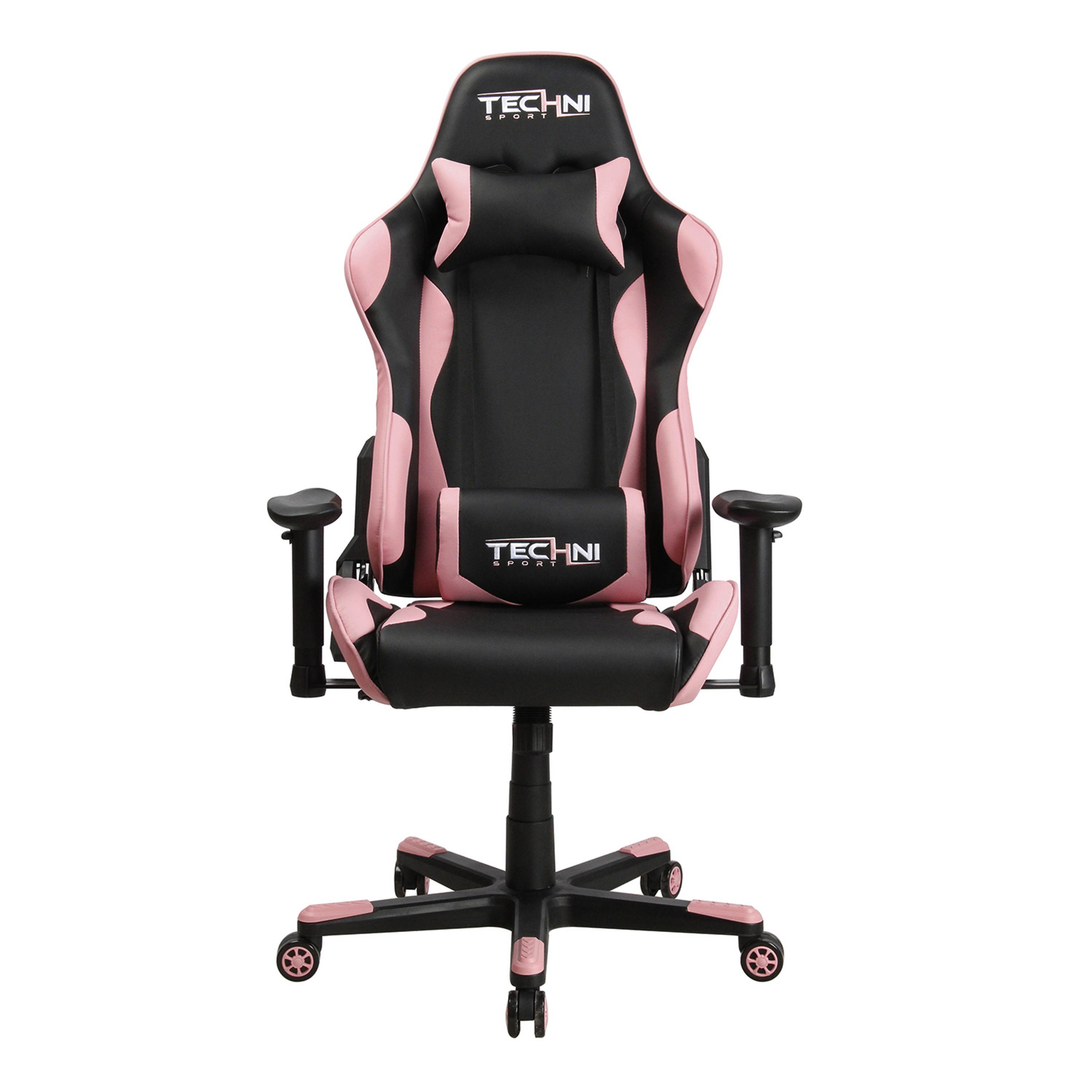 Techni Sport TS43 High Back Racing Chair with Padded Arms, PC Gaming Chair with Height and Tilt Adjustment, Pink