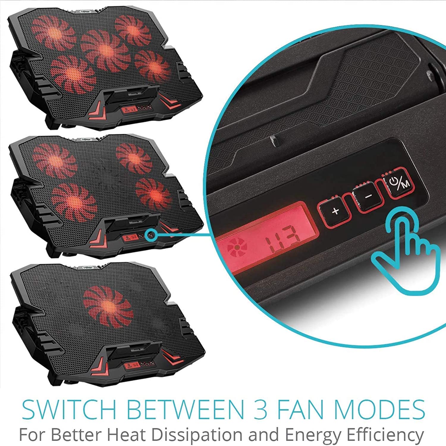 High Performance Game Laptop Cooling Pad, Laptop Cooler with 6 Quiet Led Fans for 15.6-17 Inch Laptop Cooling Fan Stand, USB Powered Gaming Laptop Cooling Pad, Switch Control Fan Speed Function