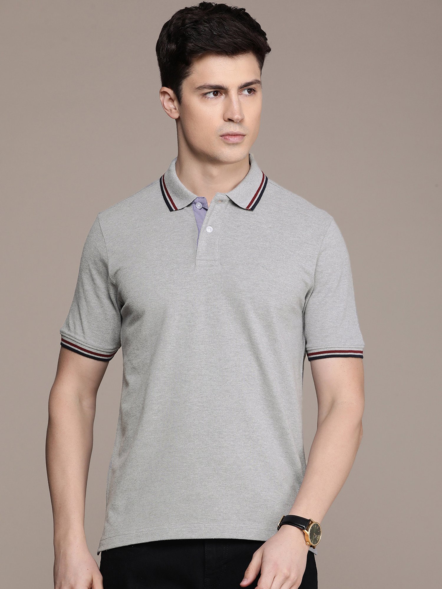 Burnt Umber Grey Regular Fit  Polo T-Shirt