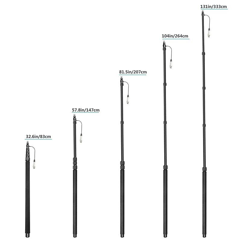 NW-088 Handheld Microphone Boom Arm with Built-in XLR Cable, 5-Section Extendable Aluminum Mic Arm with Foam Grips and Twist Locks for Zoom Microphones, 2.7ft - 10.9 ft Adjustable Length