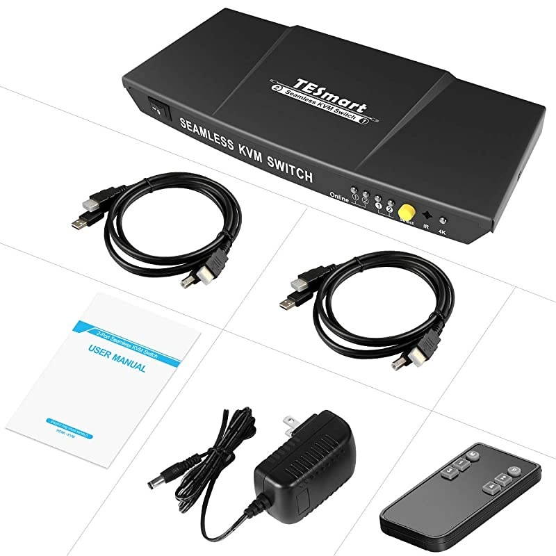 HDMI KVM Switch KVM Switch Box 4k30Hz with IR Remote 2 in 1 Out Supports USB 20 Hub and PIP for Present