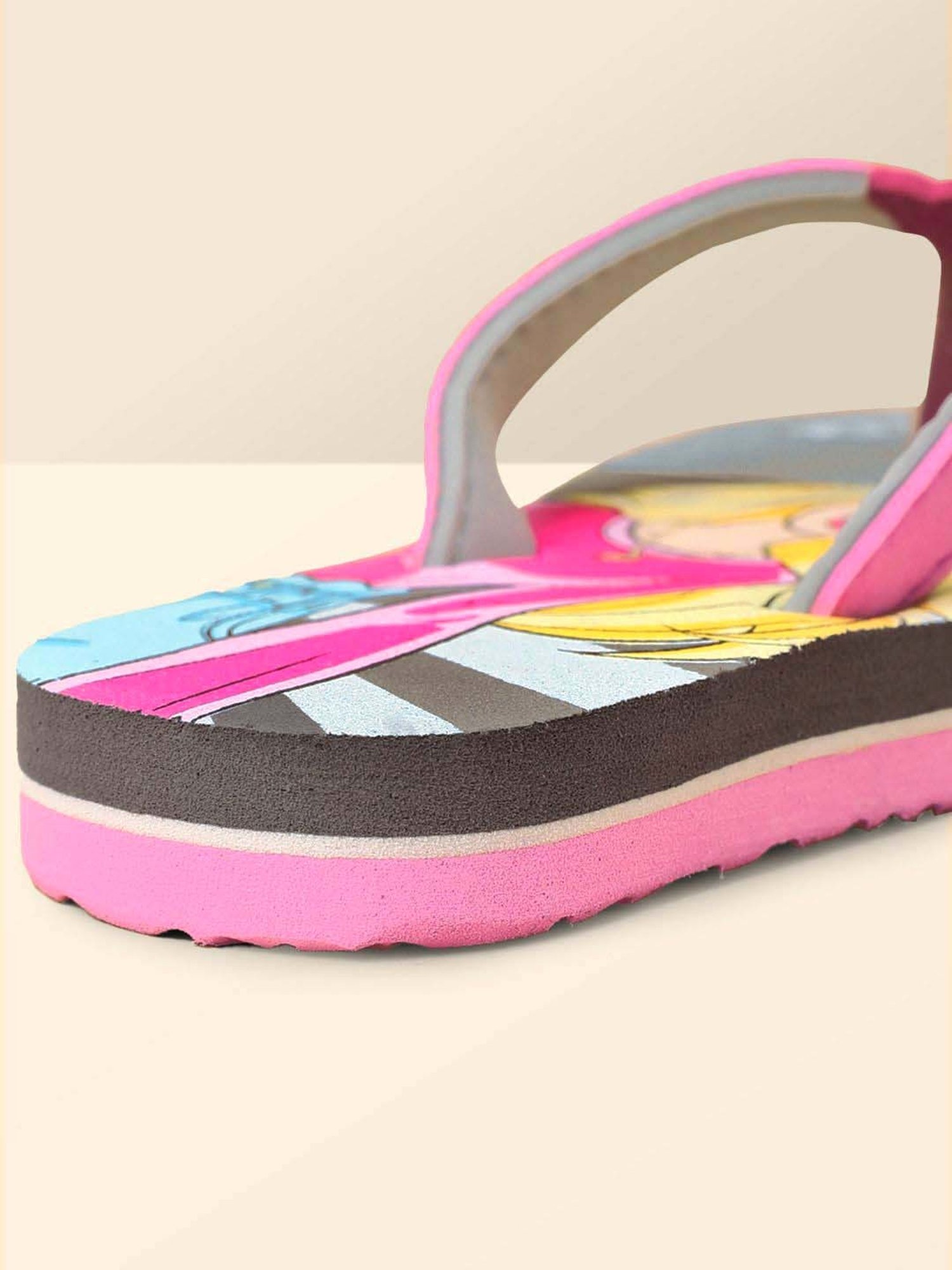 Kidsville Barbie Printed Pink & Grey Flip Flops