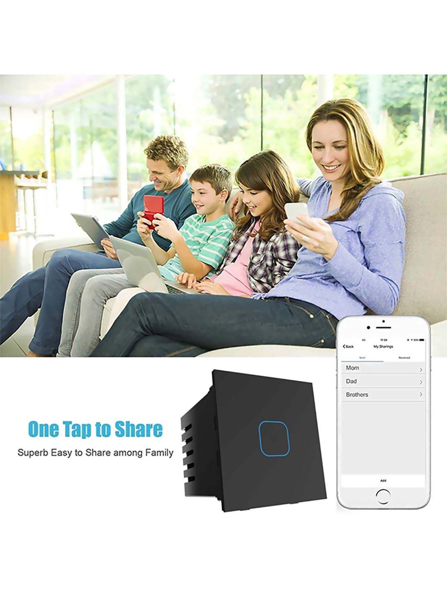 HomeMate 24A Smart Touch Switch Works with Google Assistant and Alexa (Black)