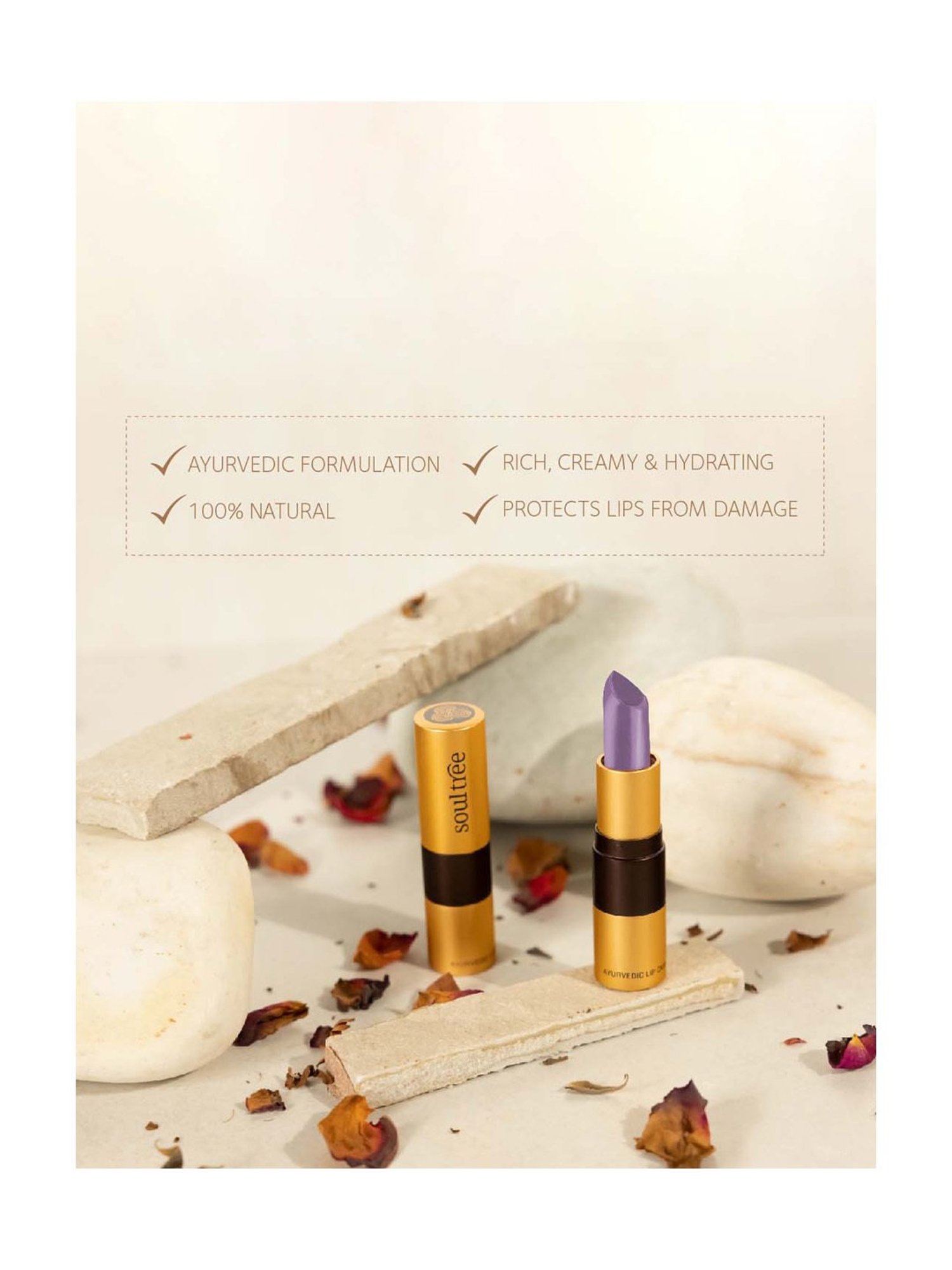 SoulTree Ayurvedic Lipstick - Glowing Violet 513 - 4 gm | Organic Lipstick