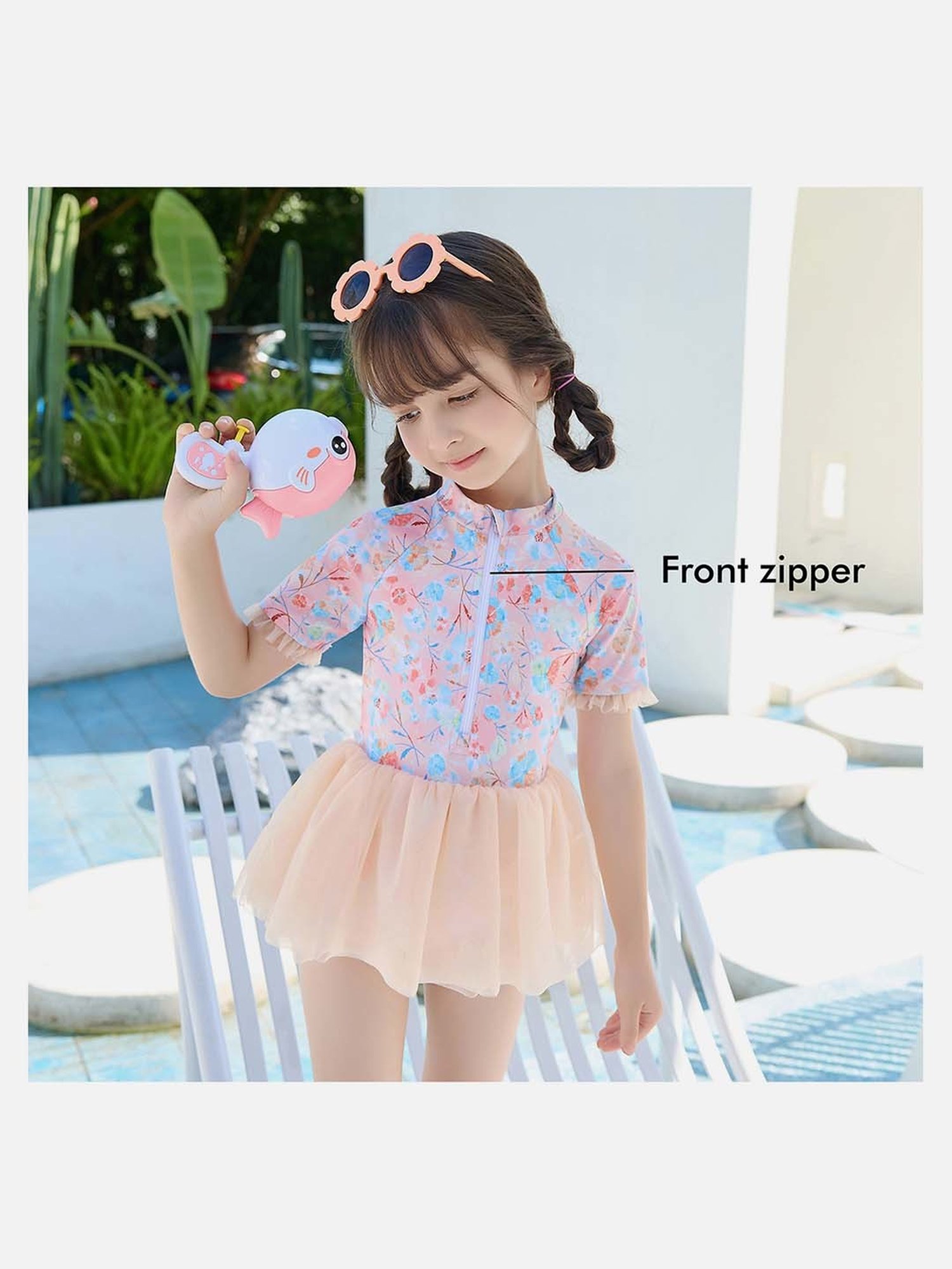 Little Surprise Box Kids Blue & Beige Floral Print Swimsuit