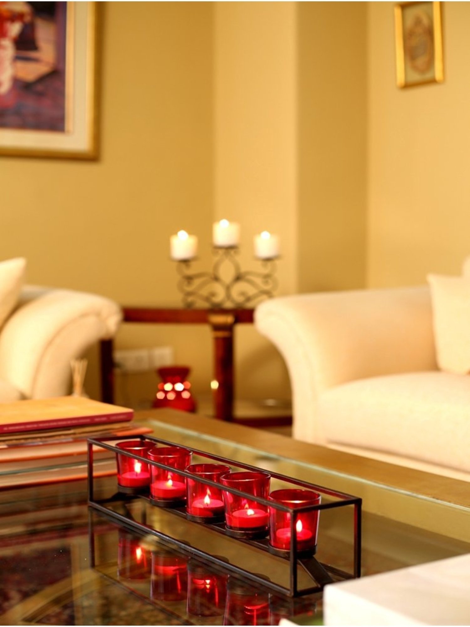 HOSLEY Black Iron Decorative Tealight Holders with Glass - Set of 5