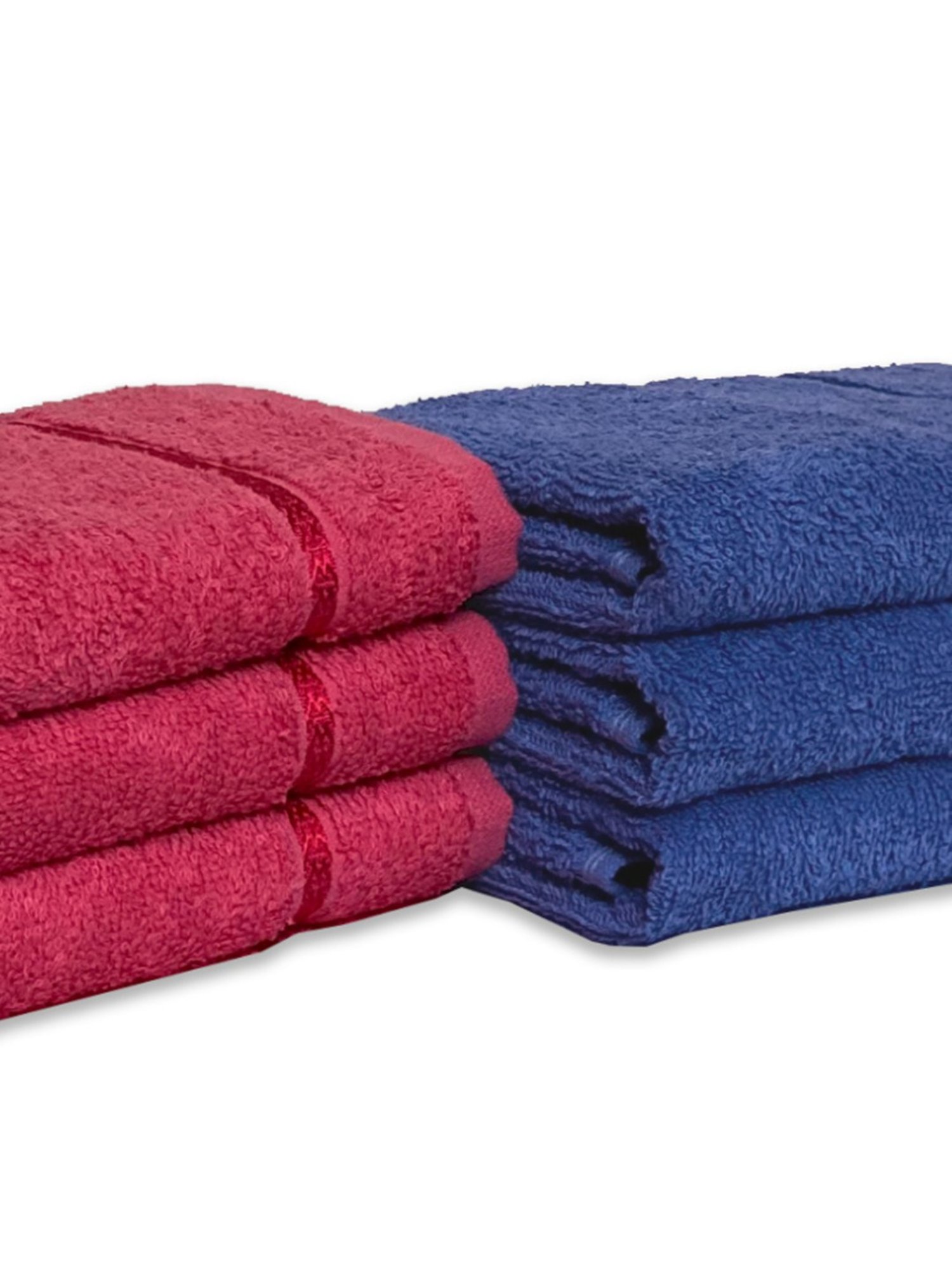 Spaces Seasons Best QD Navy Blue & Coral 380 GSM Cotton Hand Towel - Set of 6