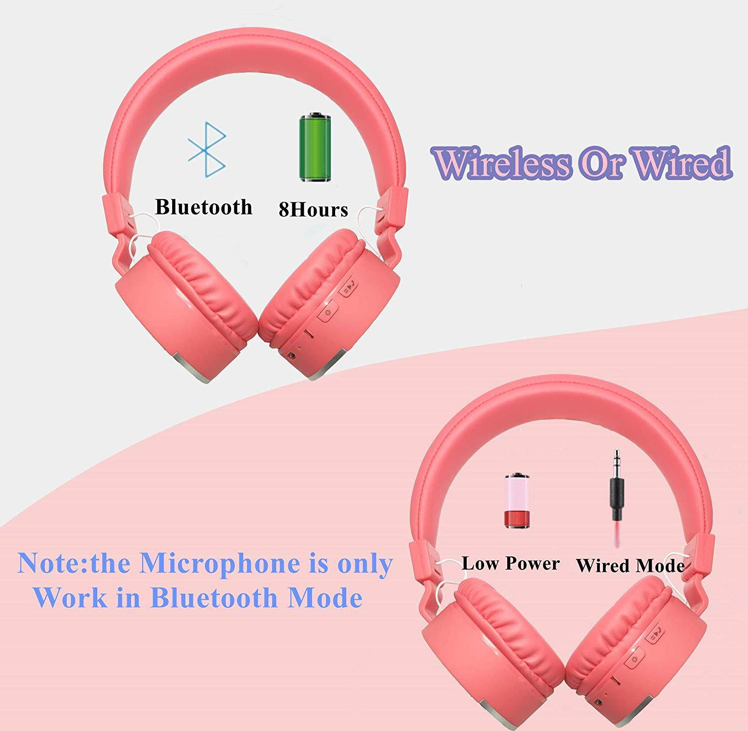 Kids Headphones,Gorsun Wireless Bluetooth Headphones for Kids with Microphone Over Ear Foldable Earphone Children Stereo Headset for Boys Girls Cellphone TV PC Tablets (Pink)
