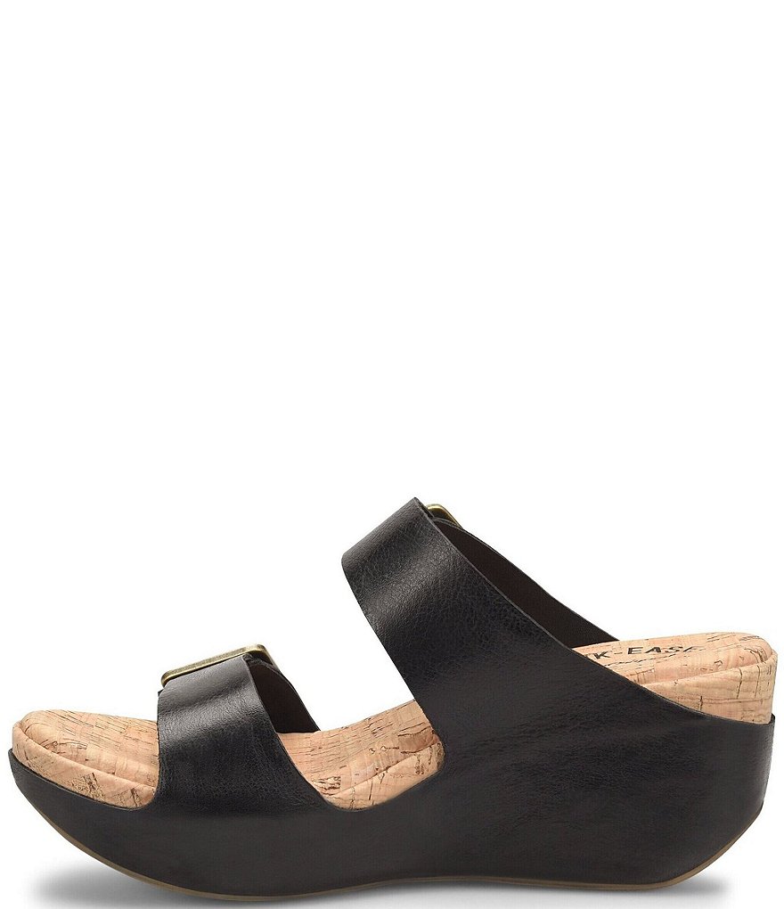 Kork-Ease Grace Leather Buckle Strap Platform Wedge Slide Sandals