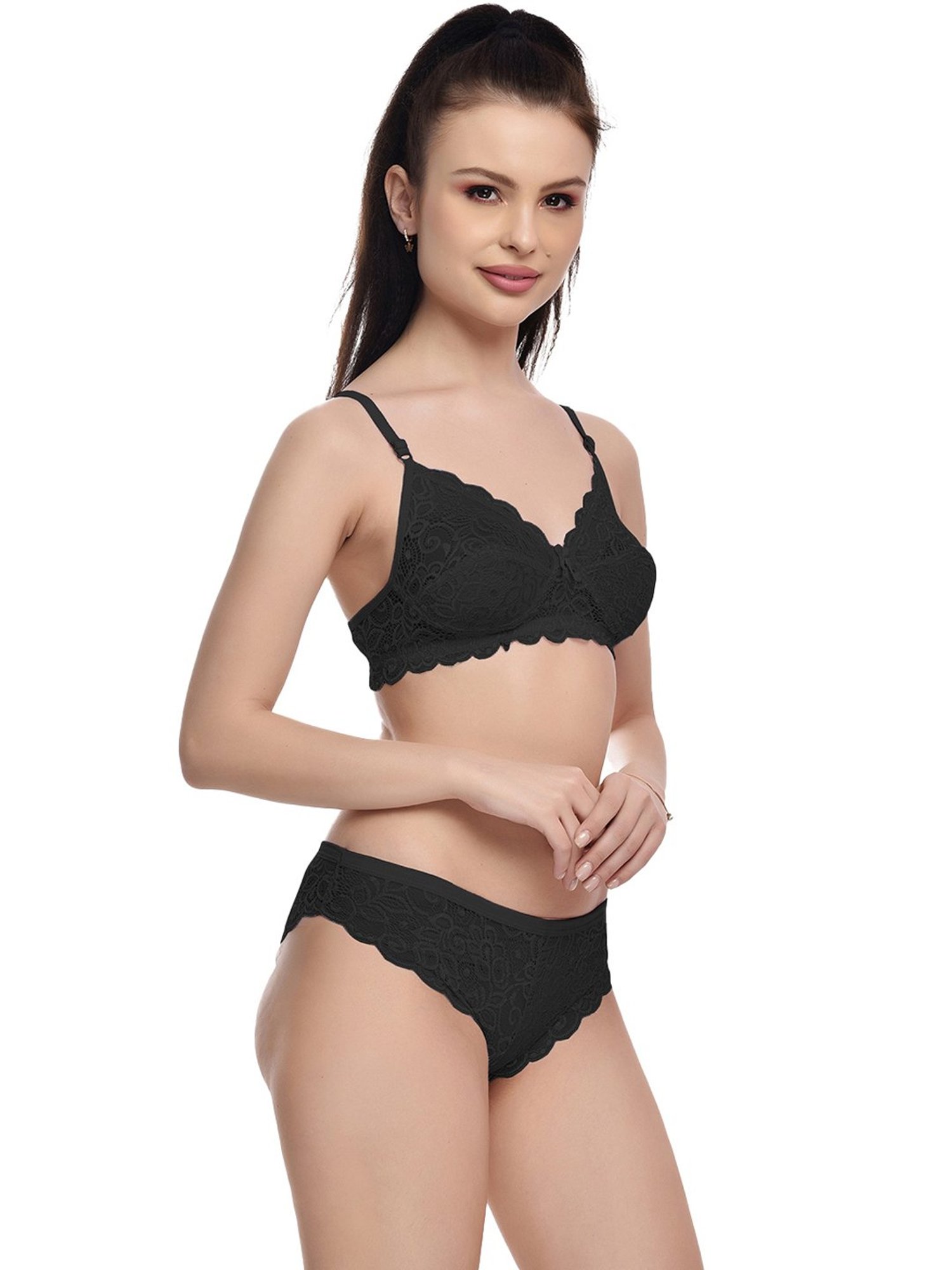 mod & shy Pink Self Pattern Lingerie Set