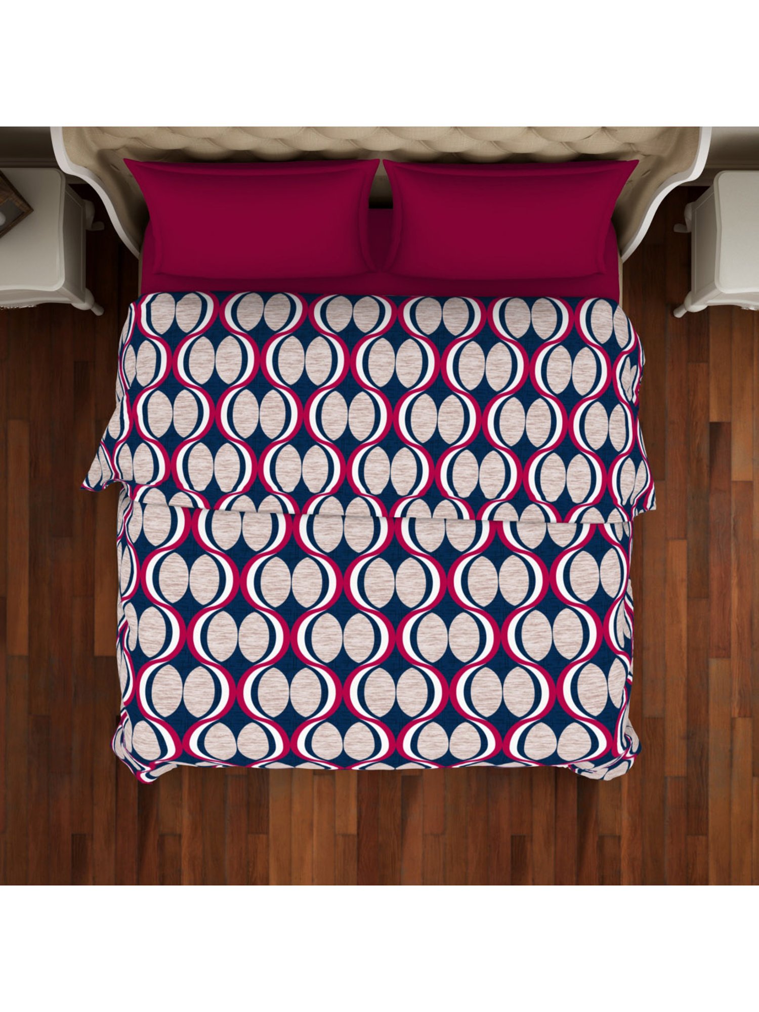 Welspun Navy & Maroon Microfibre 120 GSM Double Quilt Set (1 Quilt & 2 Pillow Covers)