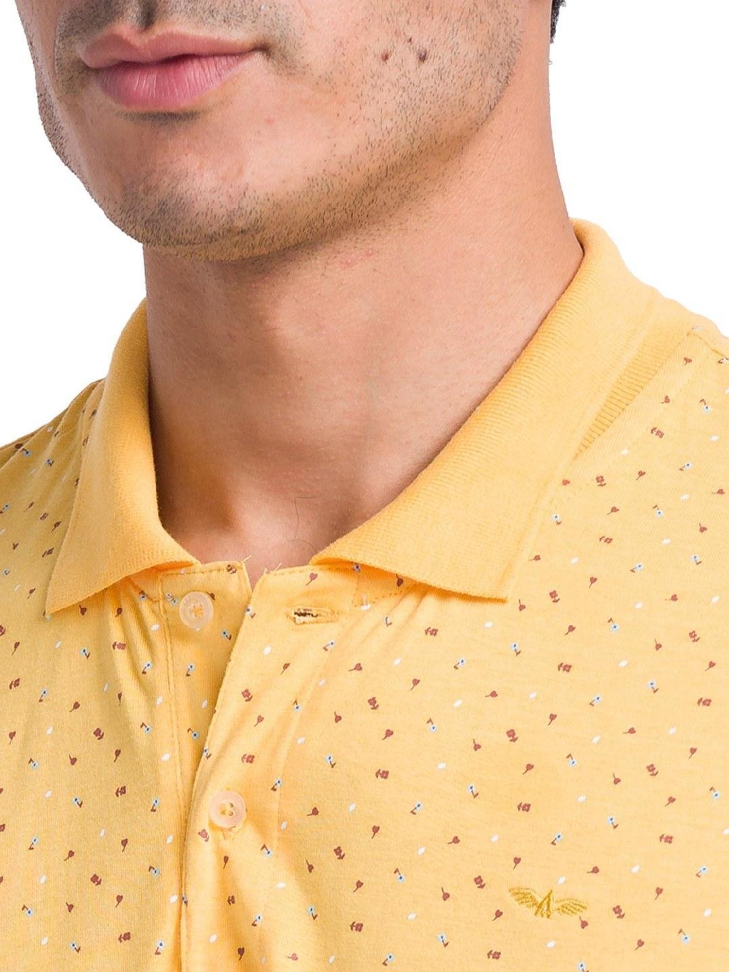 Park Avenue Yellow Slim Fit Printed Polo T-Shirt
