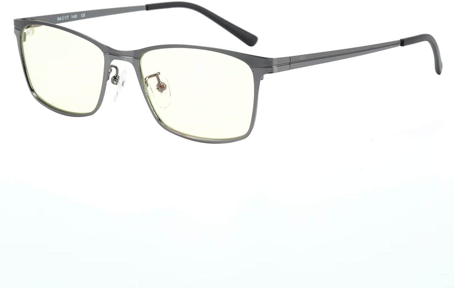 Blue Light Blocking Glasses Women/Men - Anti Eye Strain Computer Glasses, Classic Square Metal Frame(Gun Color), UV Filter Blue Blocker Glasses, Eyeglasses Non Prescription