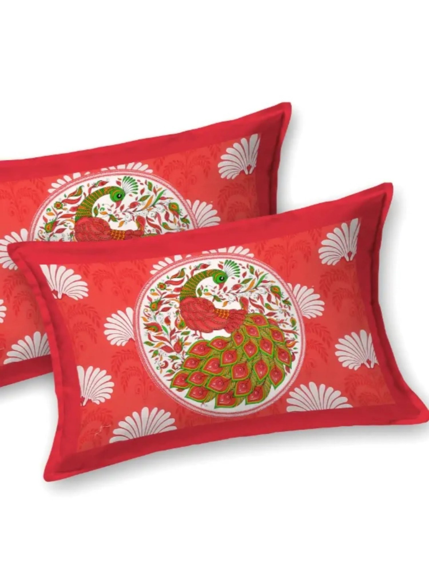 Living Roots Printed Red 240 TC Cotton Bedsheet with 2 Pillow Covers