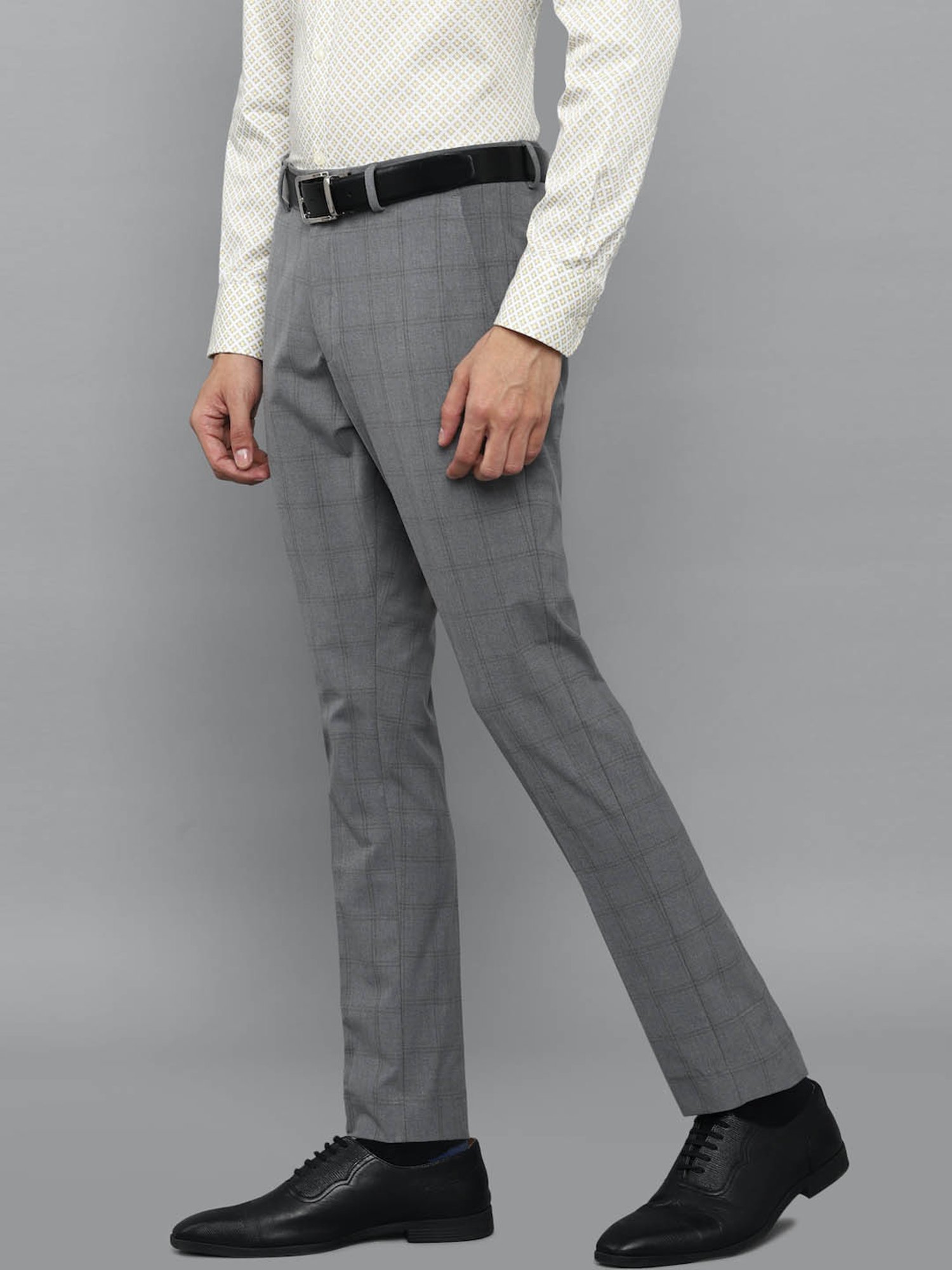 Louis Philippe Grey Regular Fit Checks Trousers