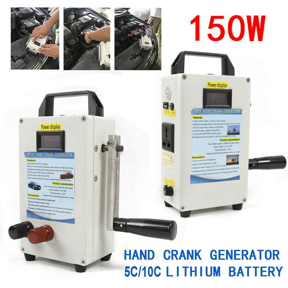 Manual Hand Crank Generator 150W Portable Emergency Power Supply Energy Inverter