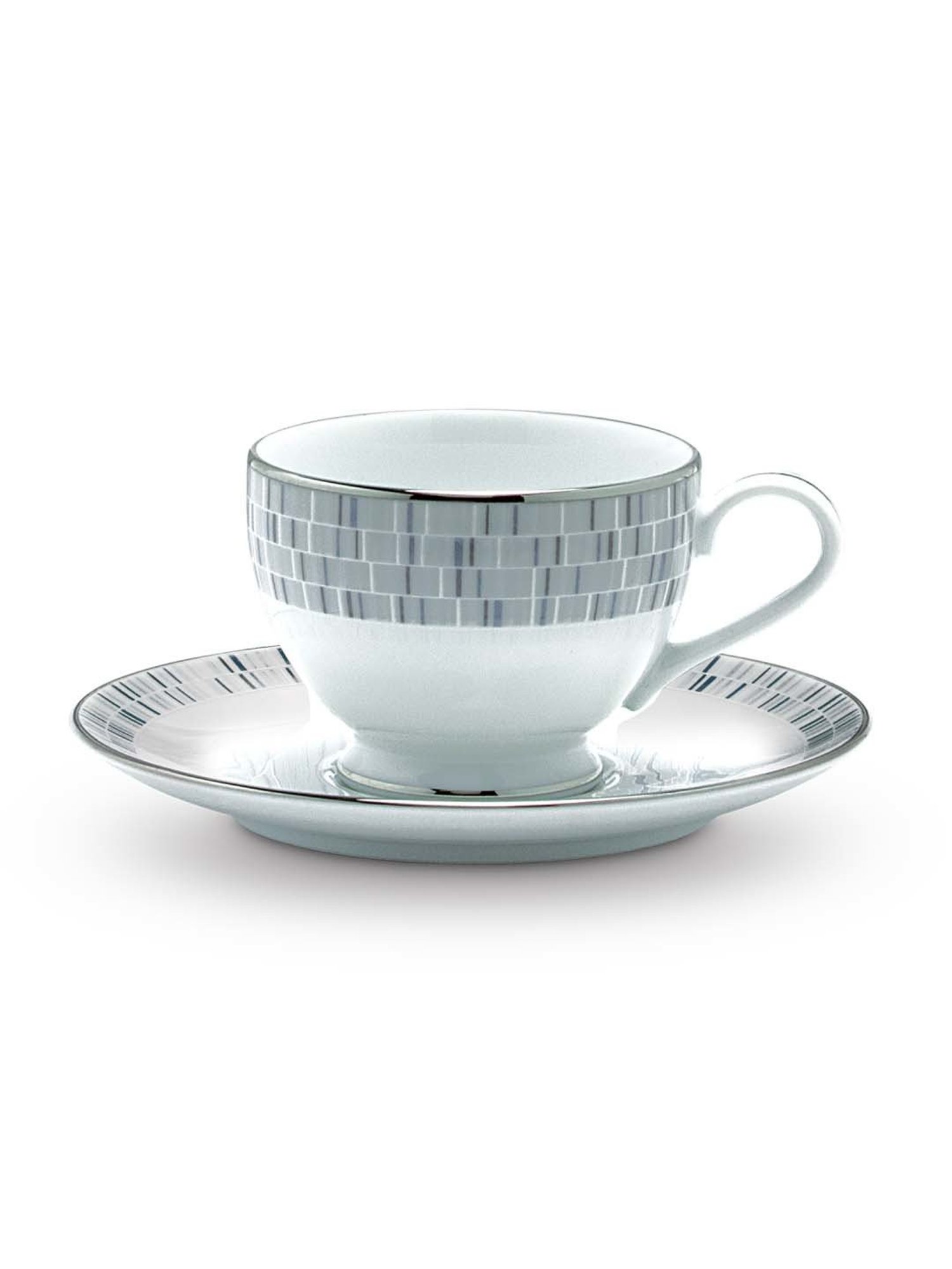 Noritake Ville De Platine White & Grey Porcelain 6 Cups (0.215 L) & 6 Saucers