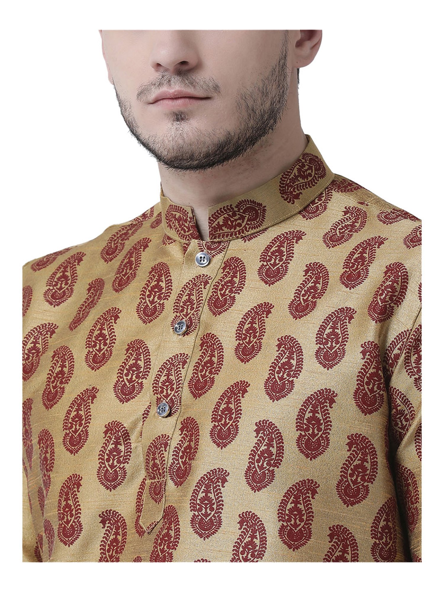 Deyann Brown & Red Full Sleeves Kurta Set