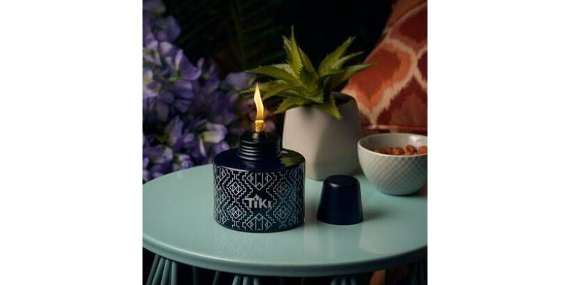 Painted Glass Table Torch & Trial Fuel Set Black Pattern - TIKI