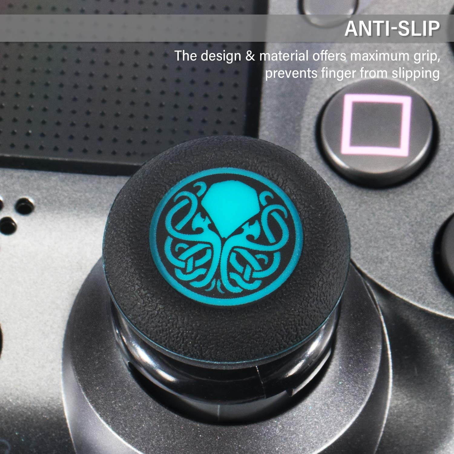 FPS Thumbstick Extender & Printing Rubber Silicone Grip Cover 2 Sets for PS5 Dualsenese & PS4 Controller (Cthulhu Abyss Blue)