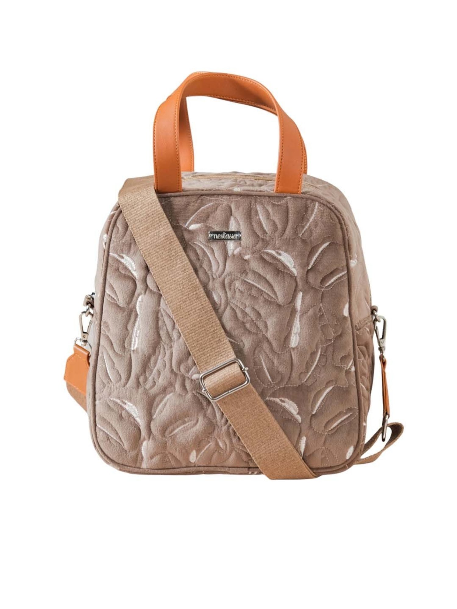 Nestasia High-Quality Insulated Velvet Beige Lunch Bag With Adjustable Shoulder Strap & Handles