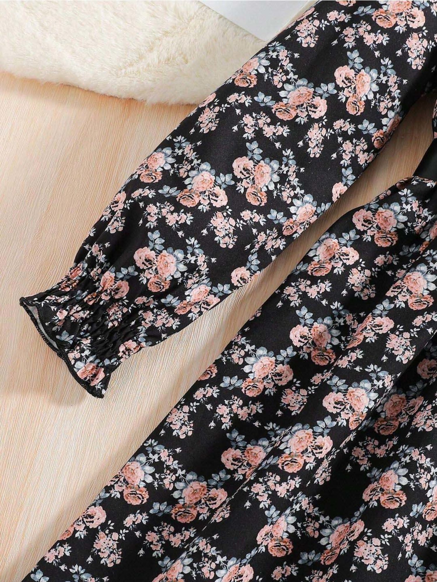 Bolly Lounge Girls Black Floral Full Sleeves Dress