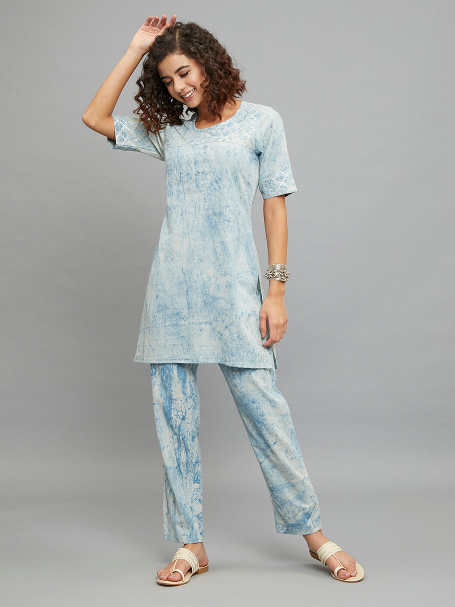 paislei Blue Kurti Pant Set