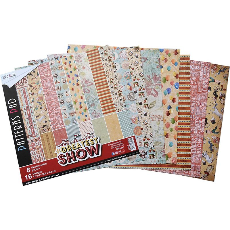Ciao Bella Double-Sided Paper Pack 90lb 12"X12" 8/Pkg-Greatest Show, 8 Designs/1 Each