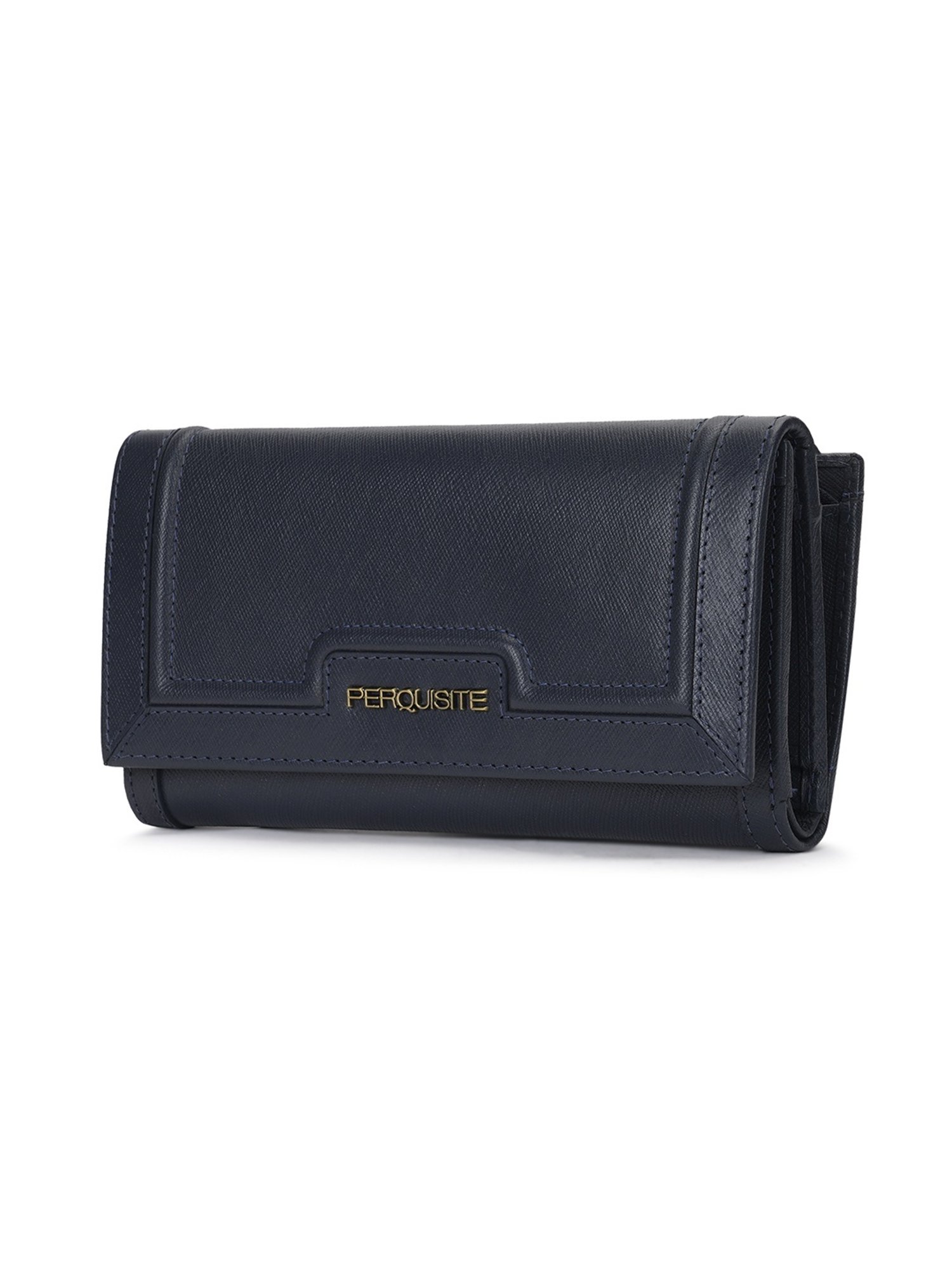 PERQUISITE LEONORA Navy Blue Textured Tri-Fold Wallet for women