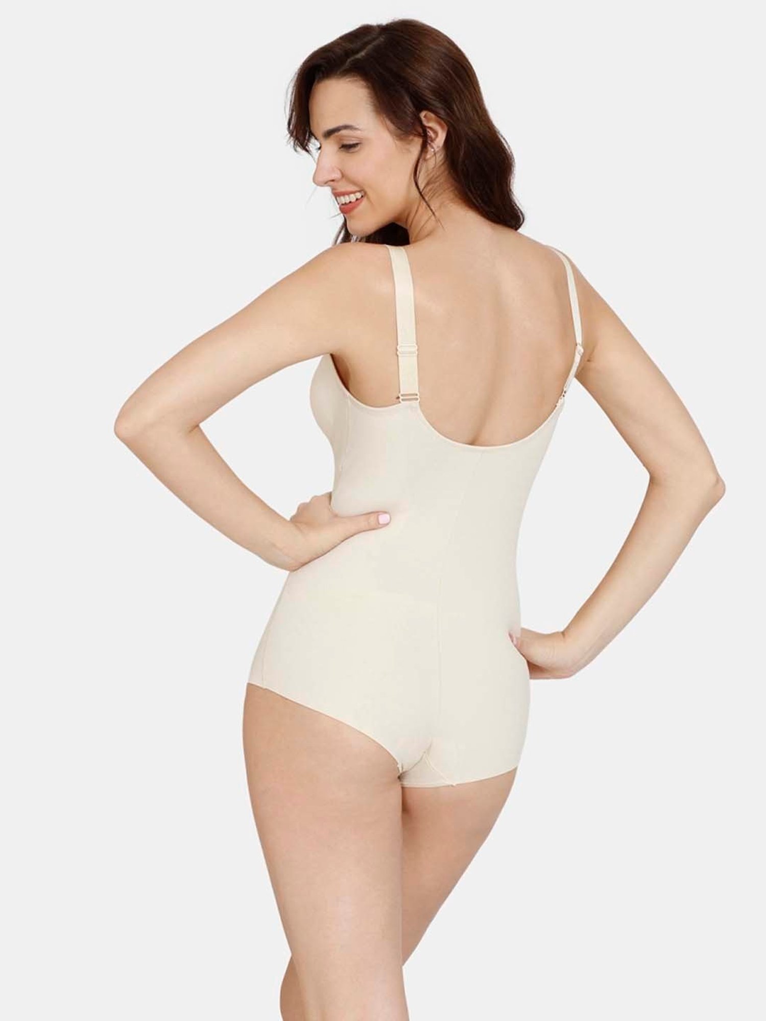 Zivame Cream Plain Bodysuit